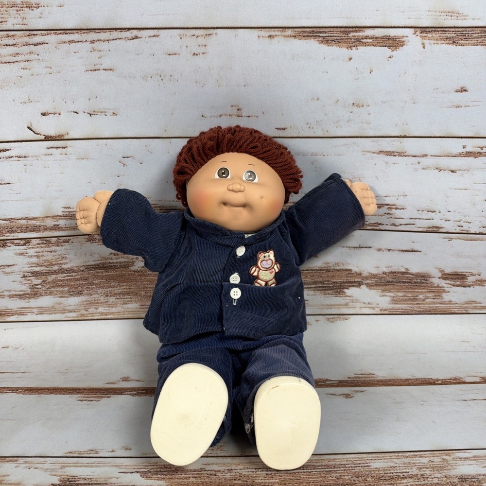 Vintage Cabbage Patch Kid Boy Doll Auburn Yarn Hair 1 Dimple Blue Corduroy Suit